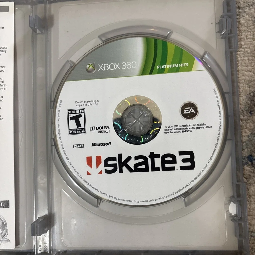 EA Skate 3 Platinum Hits Xbox 360 Multiplayer Online +Bonus Game Toy Soldiers WC